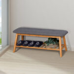 Shoe rack-Stool for 4 pairs of shoes Zerma bamboo-fabric in natural-grey color 100x30.5x44cm - Image 2