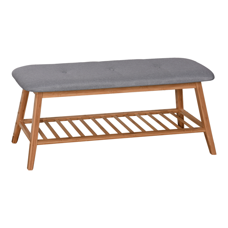 408-000017 Shoe rack-Stool for 4 pairs of shoes Zerma bamboo-fabric in natural-grey color 100x30.5x44cm - Image 1