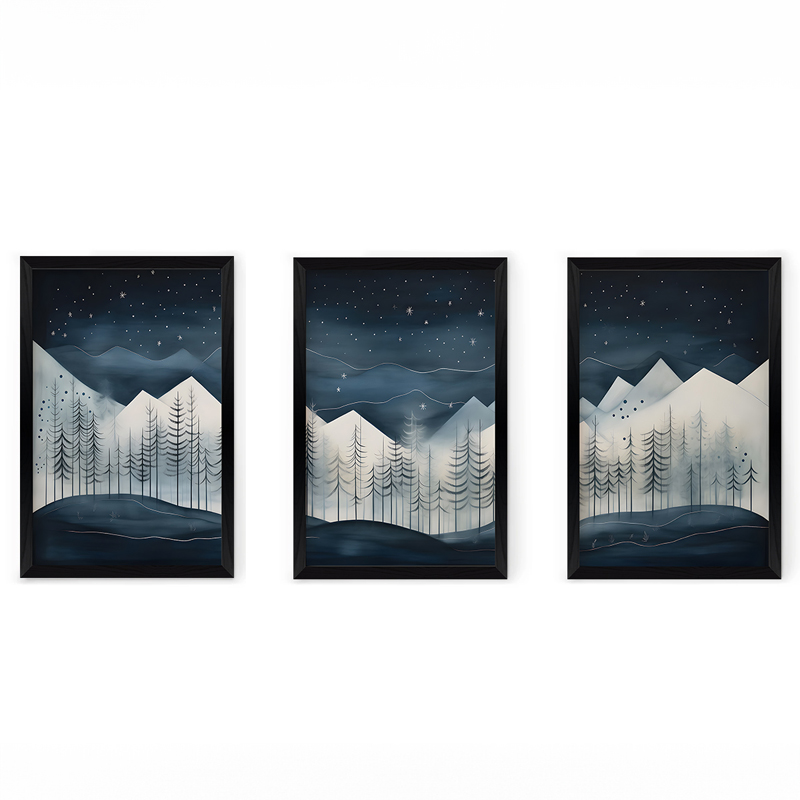 409-000314 Wall art in frame Wavy triptyque with digital print 33x0.3x48cm - Image 1