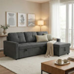 Corner reversible sofa bed Napora with storage space anthracite fabric 214x83/138x90cm
