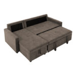 Corner reversible sofa bed Napora with storage space in grey beige fabric 214x83/138x90cm - Image 4