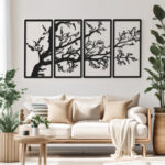 Wall deco Zenta set of 4 pieces black metal 20x0.15x50cm - Слика 2