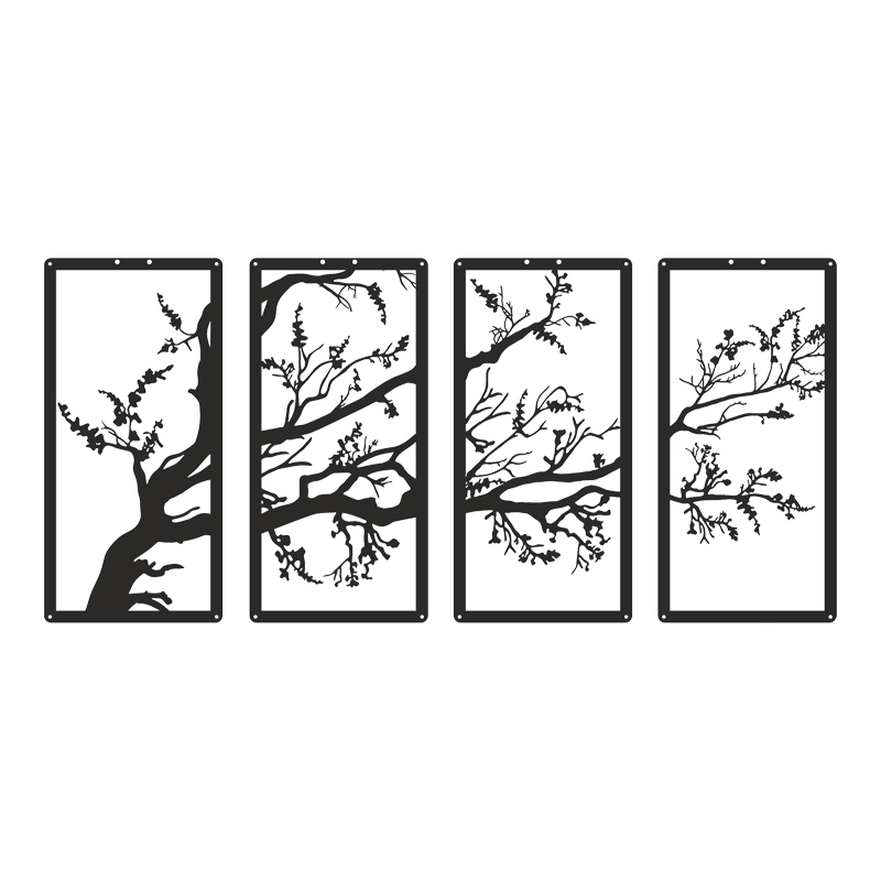 120-000664 Wall deco Zenta set of 4 pieces black metal 20x0.15x50cm - Image 1