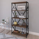 Bimblem bookcase walnut with black metal 60x30x150cm