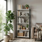 Bimblem bookcase marble white with black metal  60x30x150cm
