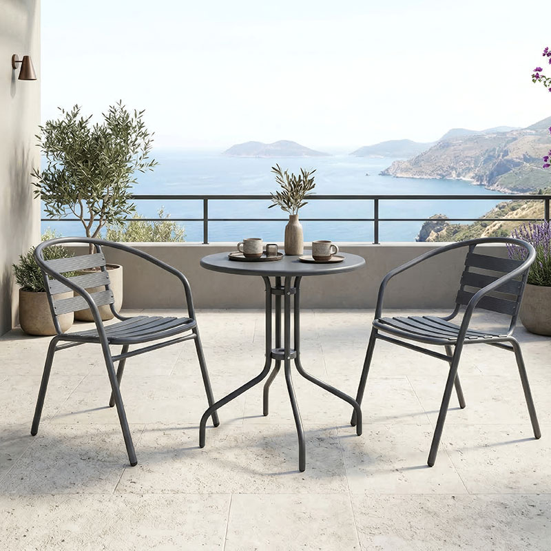 200-001635 Dining set Vergo Tade 3 pcs anthracite metal D60x70cm - Слика 1