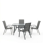 Dining table Ensure Calan set of 5 pieces anthracite metal with glass 120x70x70cm - Image 2