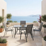 Dining table Ensure Calan set of 5 pieces anthracite metal with glass 120x70x70cm