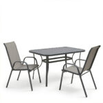 Dining table Ensure Calan set of 3 pieces anthracite metal with glass 120x70x70cm - Image 2