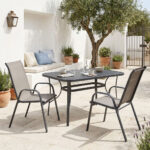 Dining table Ensure Calan set of 3 pieces anthracite metal with glass 120x70x70cm