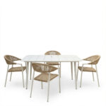 Dining set Ammos Vista set of 5 peices white aluminum frame with PE rope in natural shade 150x80x72cm - Image 2