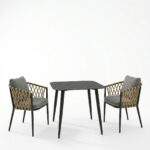 Dining set Peluxe Vista set of 3 pieces anthracite aluminum with PE rope and cushions 80x80x72cm - Image 2