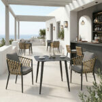 Dining set Peluxe Vista set of 3 pieces anthracite aluminum with PE rope and cushions 80x80x72cm