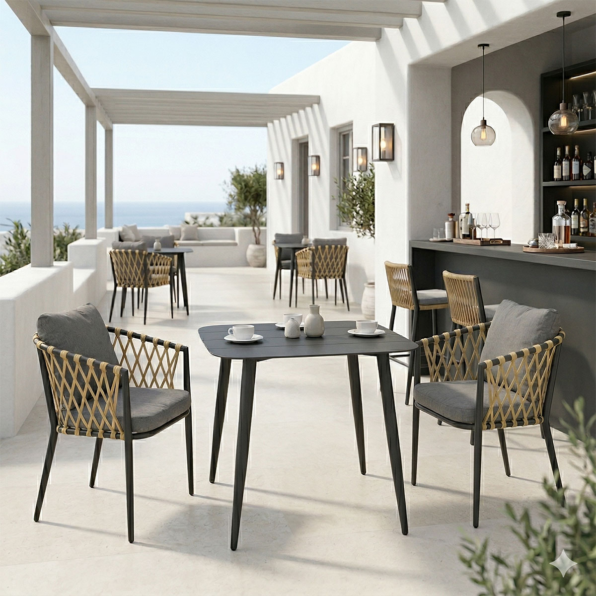 200-001673 Dining set Peluxe Vista set of 3 pieces anthracite aluminum with PE rope and cushions 80x80x72cm - Image 1