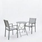 Bistro Confidence dining 3-piece set anthracite metal frame with gray textilene D60×71 cm - Image 2