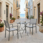 Bistro Confidence dining 3-piece set anthracite metal frame with gray textilene D60×71 cm