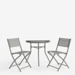 Bion Jeve dining 3-piece set anthracite metal frame with champagne textilene 70x40x65cm - Image 2