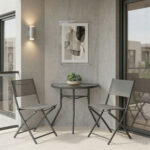Bion Jeve dining 3-piece set anthracite metal frame with champagne textilene 70x40x65cm