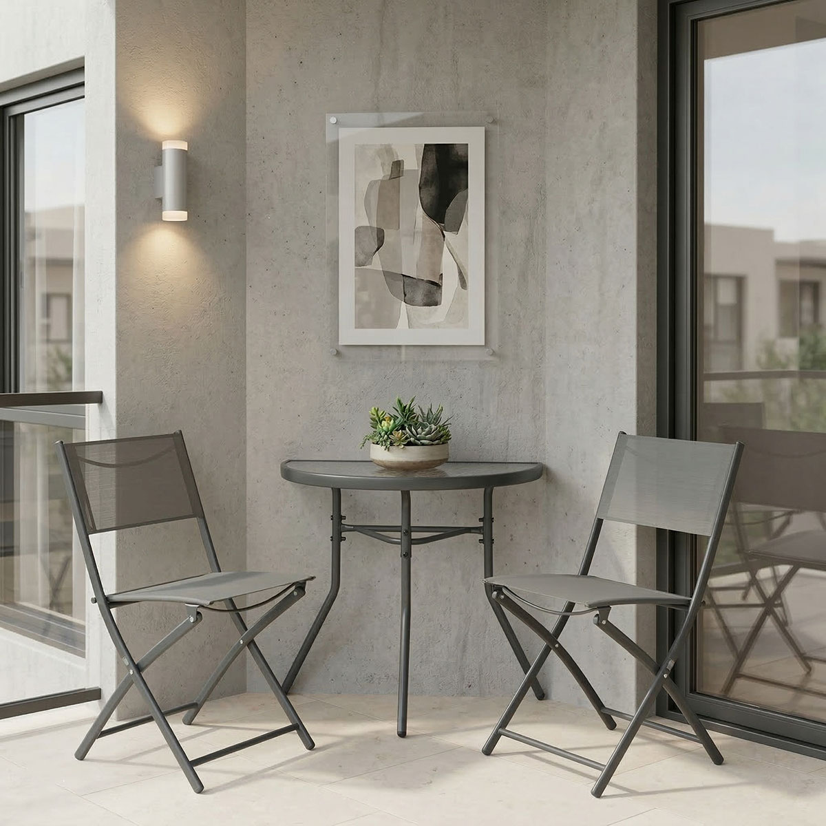200-001676 Bion Jeve dining 3-piece set anthracite metal frame with champagne textilene 70x40x65cm - Image 1