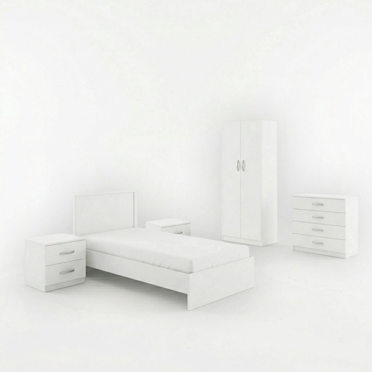 Athos White Bedroom Set with Bed 90x190cm Set of 5pcs - Image 2
