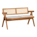 Winslow rubberwood 2-seater sofa in light walnut color-light grey fabric 130x60x77.5cm