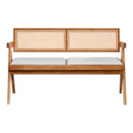 Winslow rubberwood 2-seater sofa in light walnut color-light grey fabric 130x60x77.5cm - Image 4