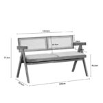 Winslow rubberwood 2-seater sofa in light walnut color-light grey fabric 130x60x77.5cm - Image 6