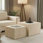 Side tables set 2pcs Coffina mdf in travertine look