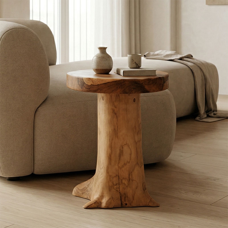 338-000019 Stool Feranto teak wood in natural color D35x45cm - Image 1