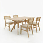 Raffles dining set 5pcs rubberwood with pe rattan in natural color 150x90x76cm - Image 2