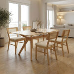 Raffles dining set 5pcs rubberwood with pe rattan in natural color 150x90x76cm