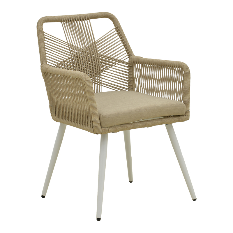 404-000024 Andros armchair aluminum in white- pe rope in natural shade 56x60x86cm - Image 1
