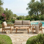 Andasio garden lounge set of 4 pieces, aluminum and rope in natural - cushions in gray shade