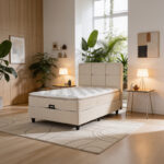 Semi-Double bed Punto with storage space cream velvet 120x200cm