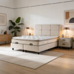 Double bed Punto with storage space cream velvet 160x200cm