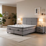 Double bed Punto with storage space grye velvet 160x200cm