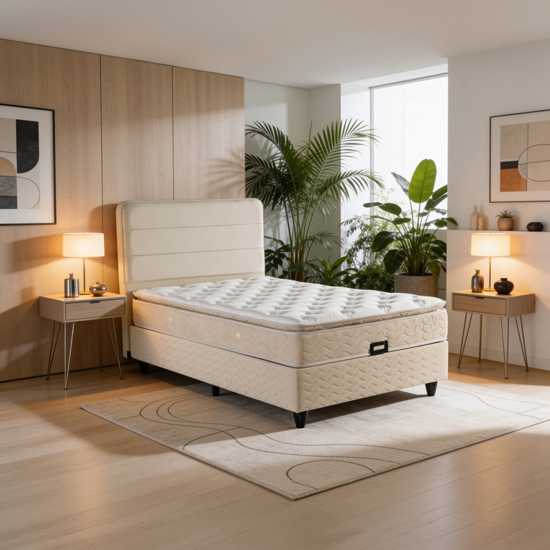 424-000007 Semi-Double bed Linteda with storage space cream velvet 120x200cm - Слика 1