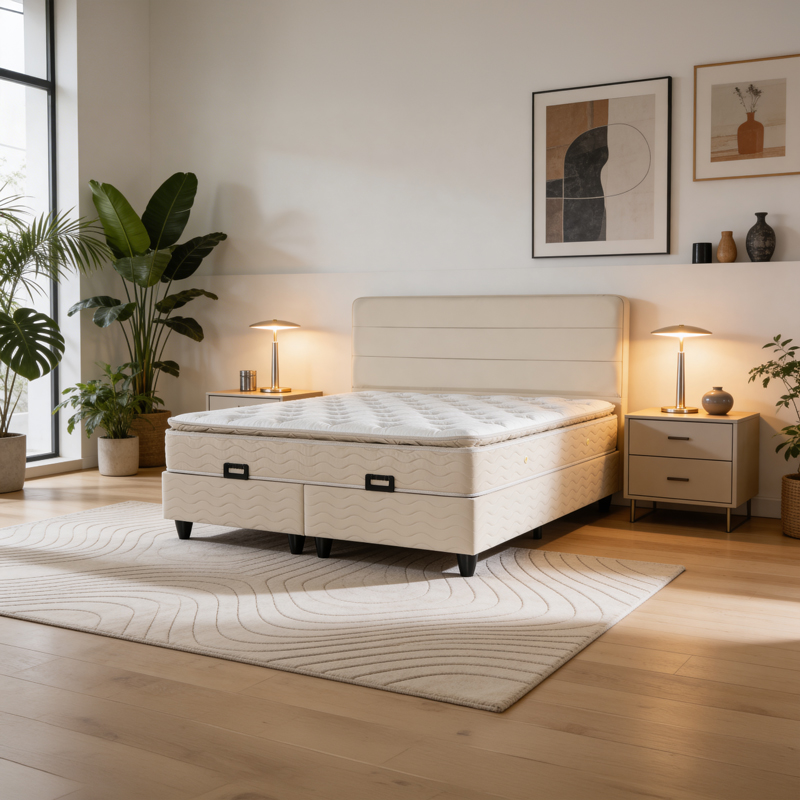 424-000008 Double bed Linteda with storage space cream velvet 160x200cm - Слика 1