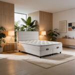 Double bed Linteda with storage space grye velvet 160x200cm