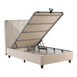 Semi-Double bed Lunda with storage space cream velvet 120x200cm - Слика 3