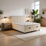Double bed Lunda with storage space cream velvet 160x200cm