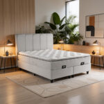 Double bed Lunda with storage space grye velvet 160x200cm