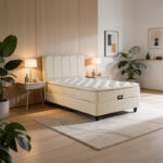 Single bed Lunda with storage space cream velvet 90x200cm