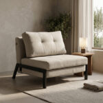 Fancy armchair-bed beige-black fabric metal leg 95x98x70cm