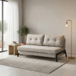2-seater sofa - bed Fancy fabric beige-black metal legs 150x98x70cm