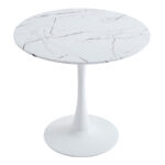 Balou table sintered stone in white marble look-white metal base D90x73cm - Image 2