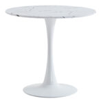 Balou table sintered stone in white marble look-white metal base D90x73cm