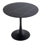 Balou table sintered stone in black marble look-black metal base D90x73cm - Слика 2