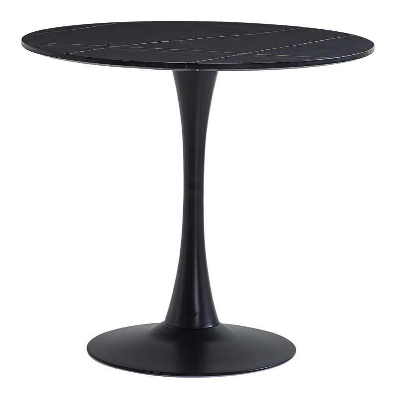 029-000452 Balou table sintered stone in black marble look-black metal base D90x73cm - Слика 1