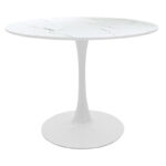 Balou table sintered stone in white marble look-white metal base D120x73cm